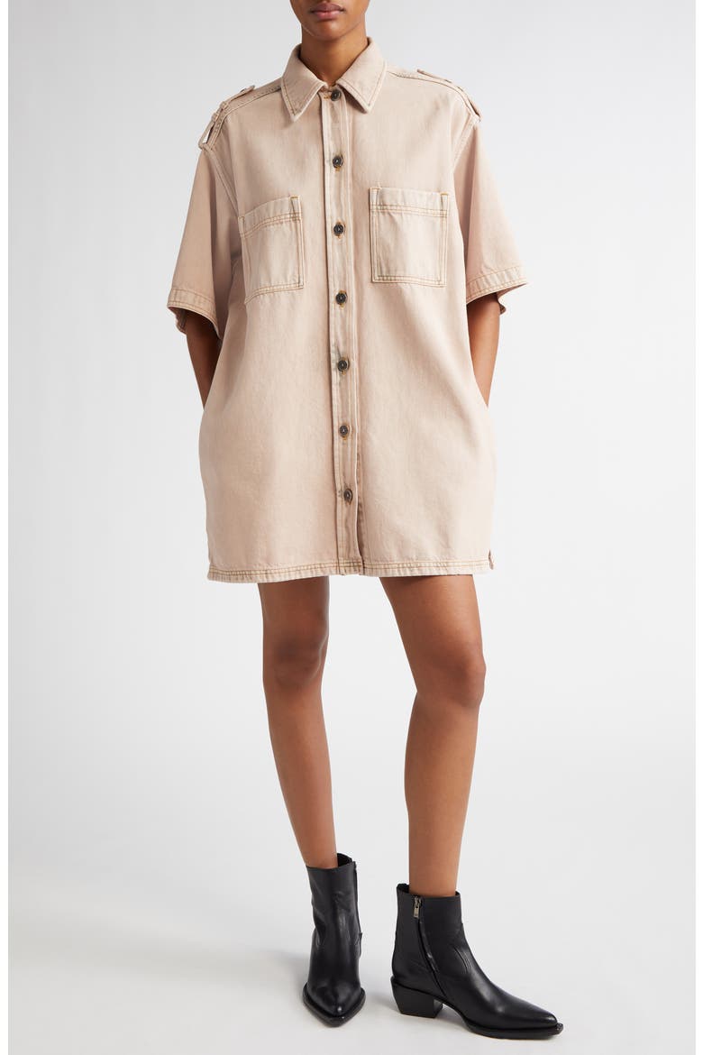 Nicky Oversize Denim Short Sleeve Button-Up Shirt, Main, color, SHADOW GRAY