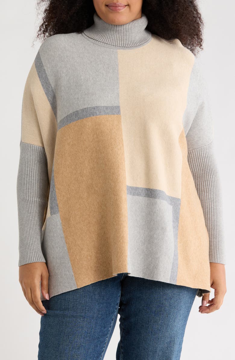 Joseph A Printed Turtleneck Poncho, Main, color, Camden Clrblk Lhgrey