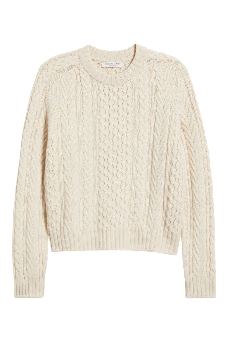 Aran Cable Knit Cashmere Sweater, Alternate, color, CHAMPAGNE