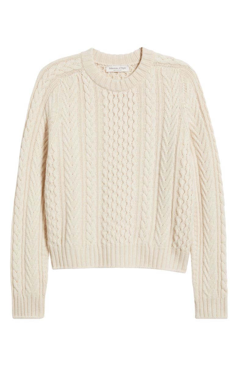 Johnstons of Elgin Aran Cable Knit Cashmere Sweater, Alternate, color, Champagne