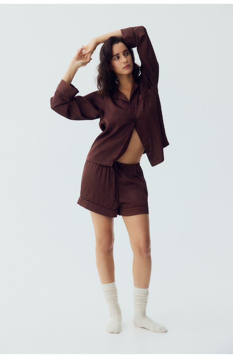 H&M Satin Pyjamas, Alternate, color, Dark Brown/Dotted