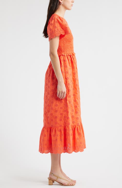 Caslon ® Eyelet Smocked Flutter Sleeve Maxi Dress In Orange