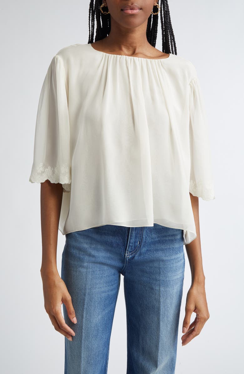 Chloé Floral Embroidered Silk Georgette Top, Main, color, 