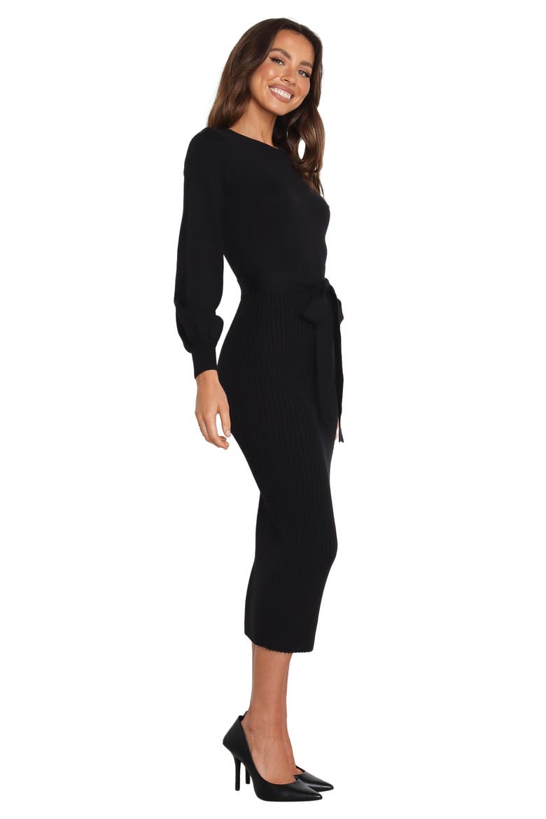 Helena Belted Long Sleeve Sweater Dress, Alternate, color, BLACK