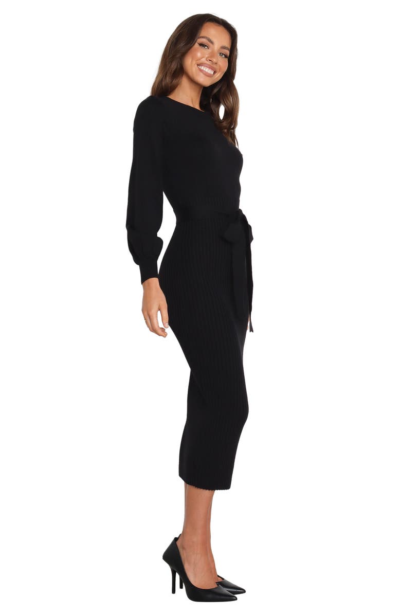 Petal & Pup Helena Belted Long Sleeve Sweater Dress, Alternate, color, Black