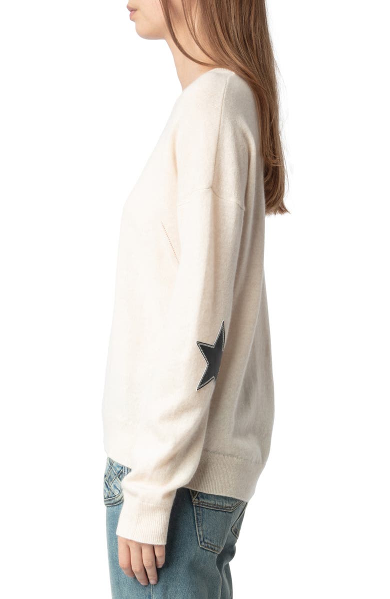 Zadig & Voltaire Cici Star Patch Cashmere Crewneck Sweater, Alternate, color, 