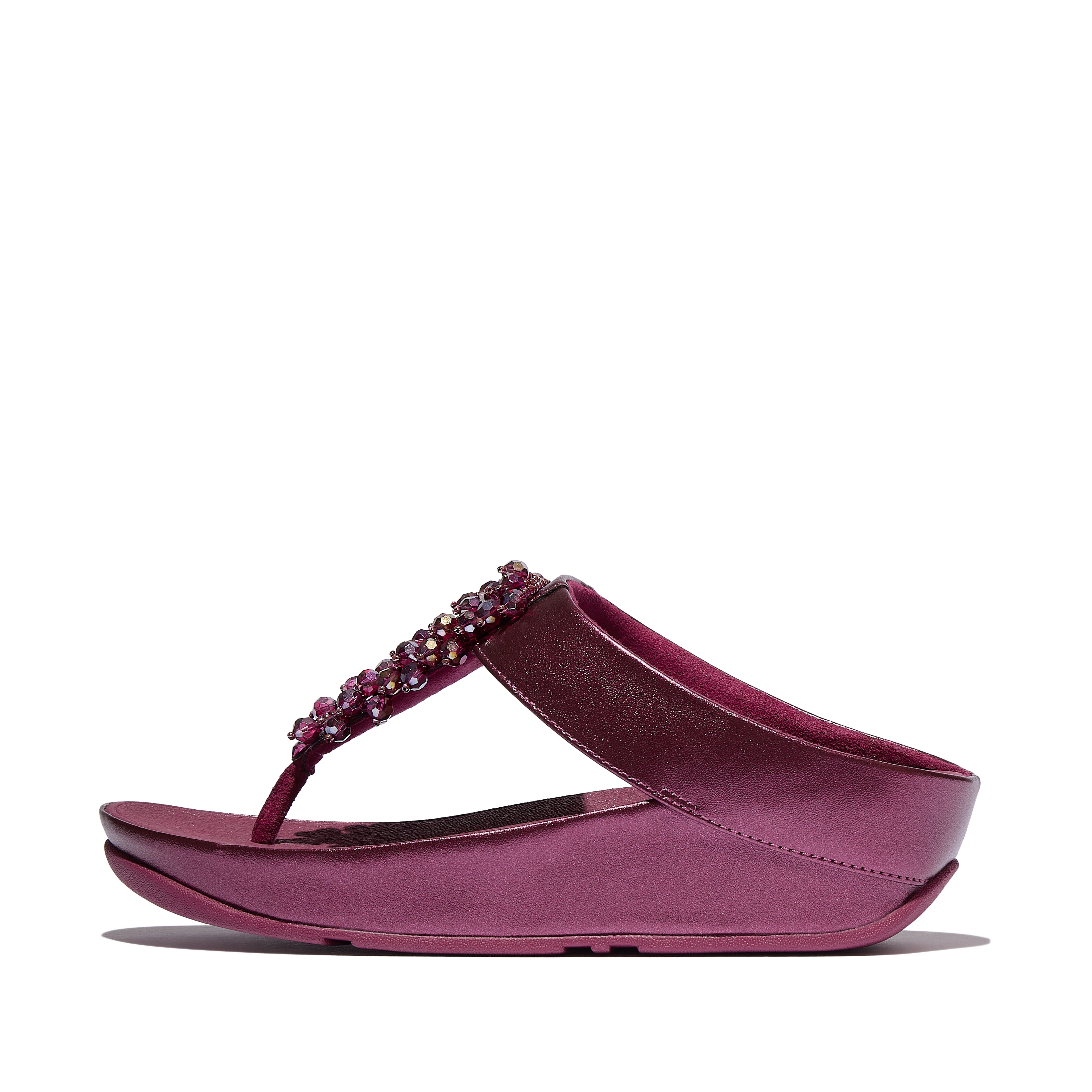 Rumba Iridescent beaded toe-post sandals, Alternate, color, Metallic Ruby