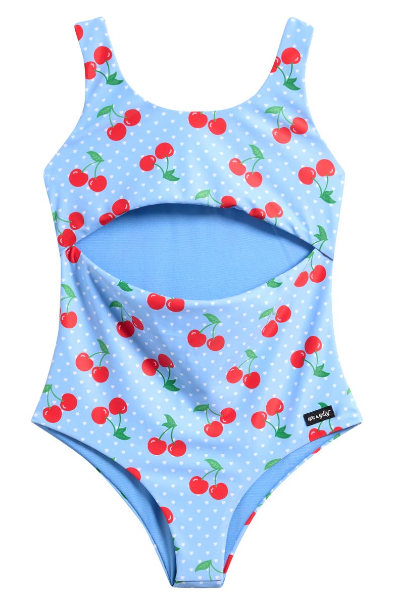 Ava & Yelly Kids' Cutout One-Piece Swimsuit, Main, color, Blue