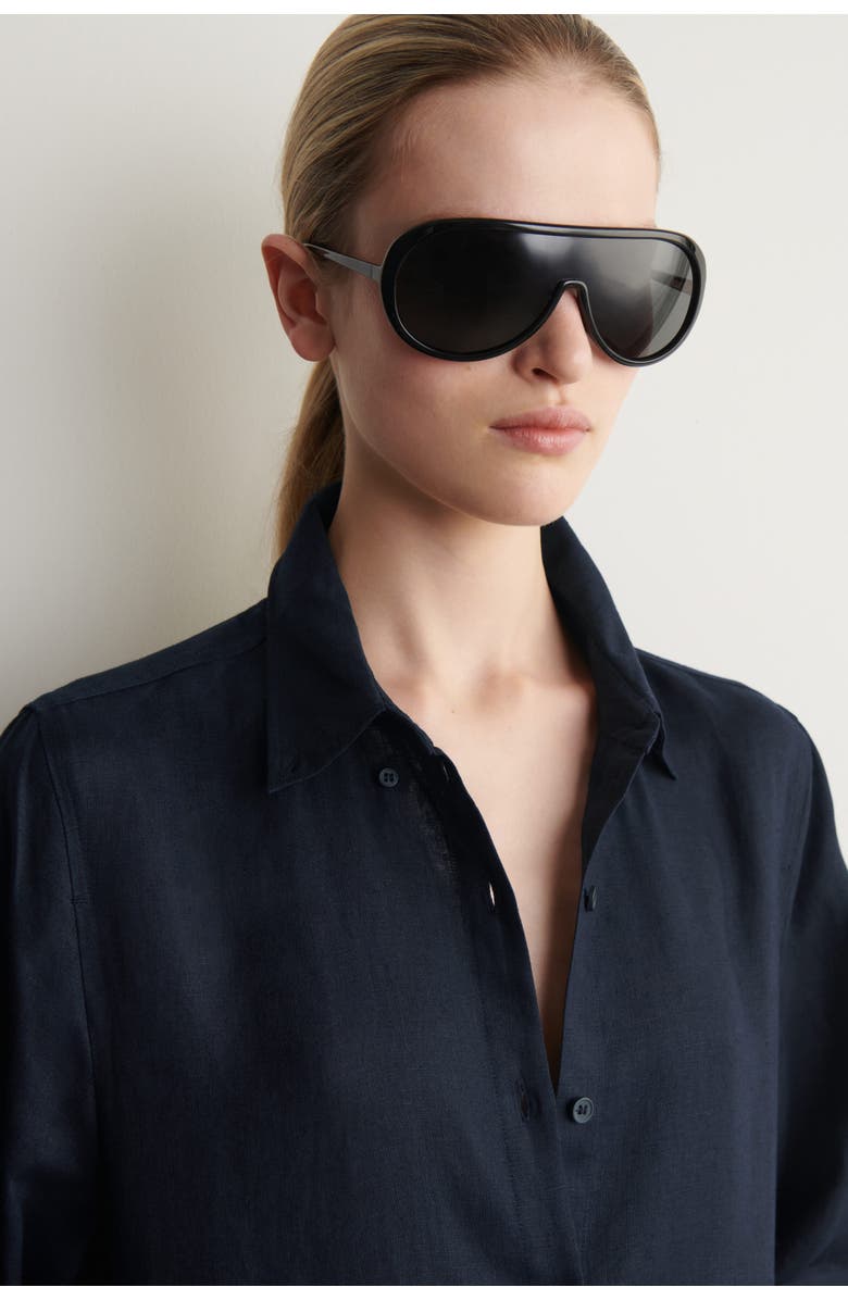 COS Button-down Collar Linen Shirt, Alternate, color, Navy