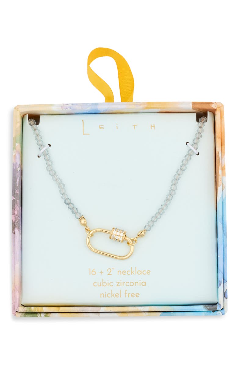 Leith Cubic Zirconia & Crystal Beaded Carabiner Necklace, Main, color, Grey- Clear- Gold