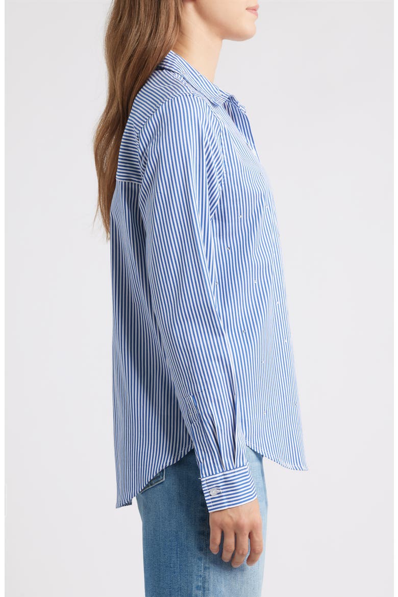 Lynden Embellished Stripe Cotton Blend Button-Up Shirt, Alternate, color, BLUE STONE
