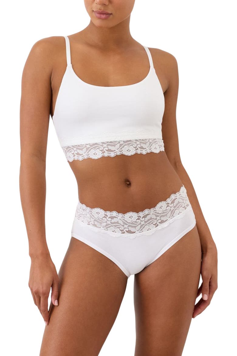 Lace Modern Scoop Bralette Made With Organic Cotton, Alternate, color, White