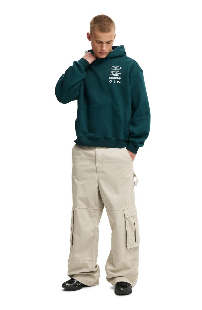 Cotton On Men's Box Fit Graphic Hoodie, Alternate, color, Deep Sea Teal Descend
