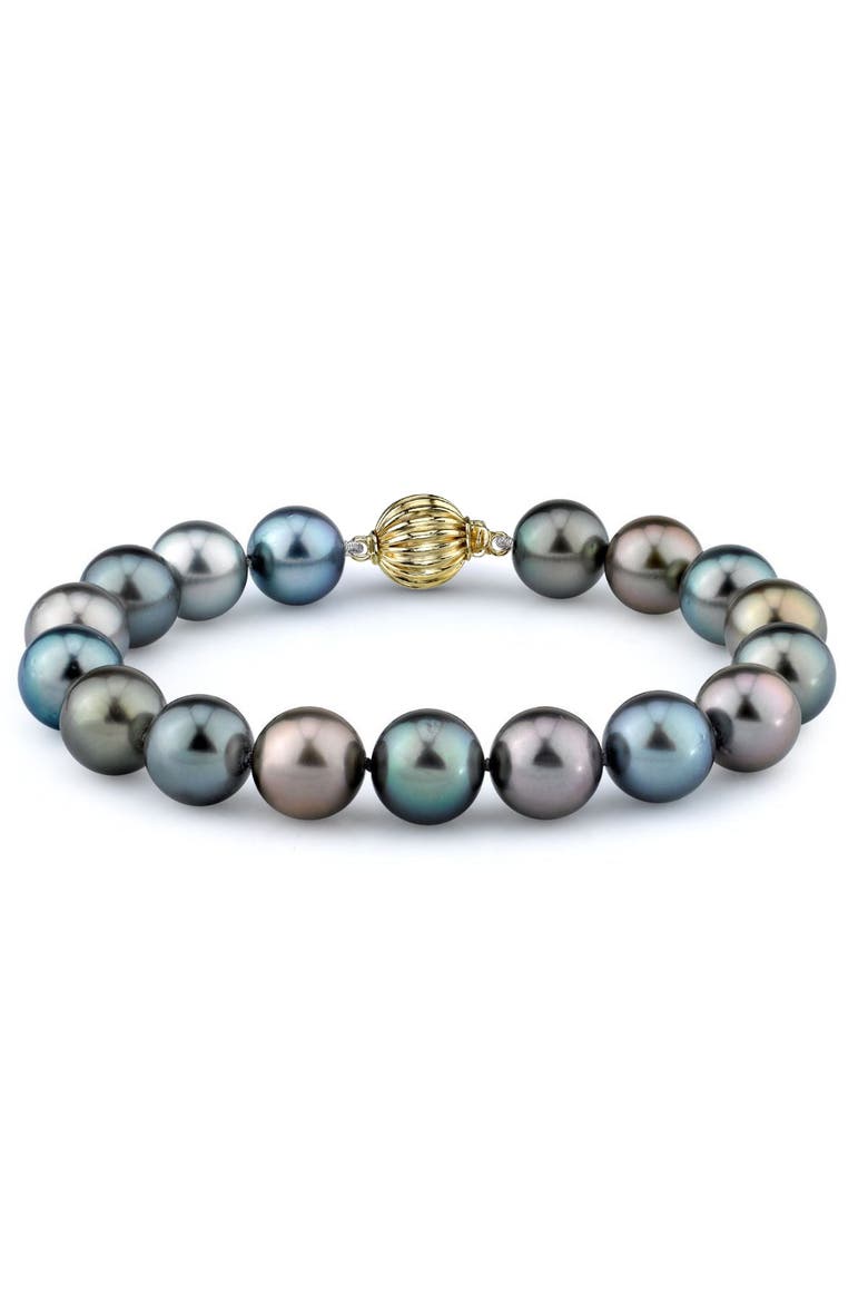 10-11mm Tahitian South Sea Multicolor Pearl Bracelet - Premier AAAA Quality, Main, color, Yellow Gold Clasp