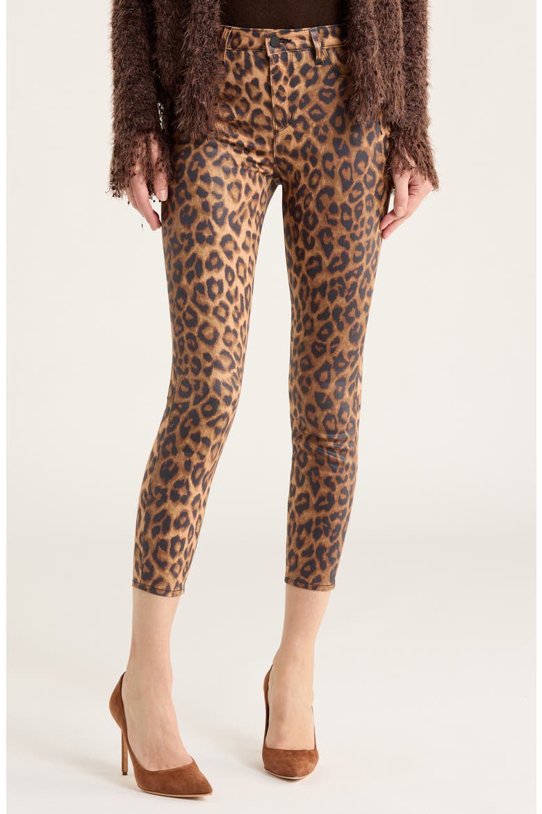 Margot Cheetah Print Coated Ankle Skinny Jeans, Main, color, DARK BROWN/ CHEETAH COATED