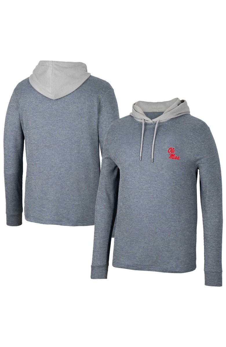 COLOSSEUM Men's Colosseum Navy Ole Miss Rebels Ballot Waffle-Knit Thermal Long Sleeve Hoodie T-Shirt, Main, color, 