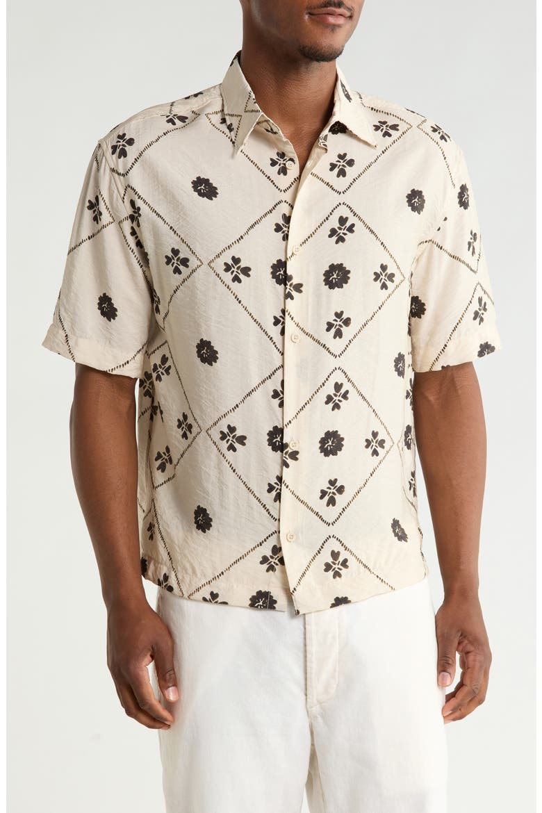 Floral Textured Short Sleeve Button-Up Shirt, Main, color, ECRU
