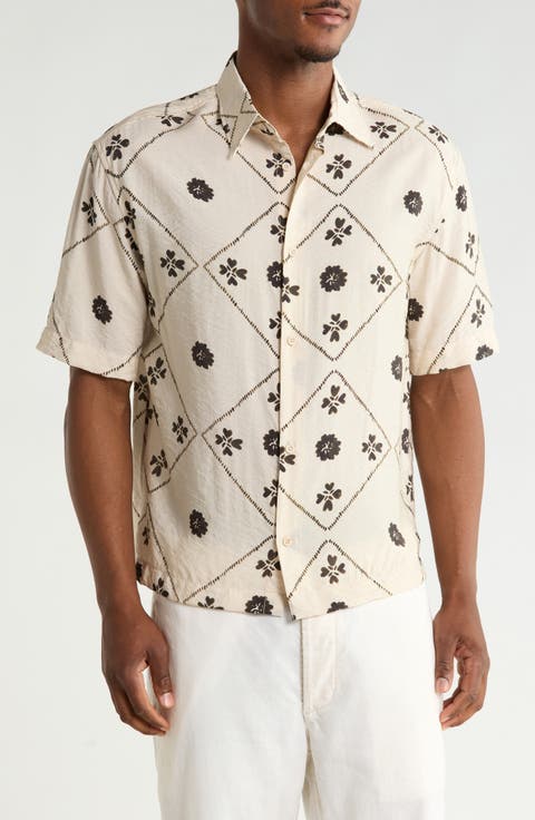 Floral Textured Short Sleeve Button-Up Shirt