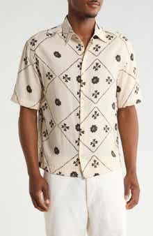 Floral Textured Short Sleeve Button-Up Shirt