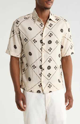 Floral Textured Short Sleeve Button-Up Shirt