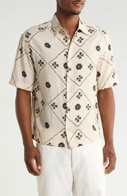 DENIM AND FLOWER Floral Textured Short Sleeve Button-Up Shirt