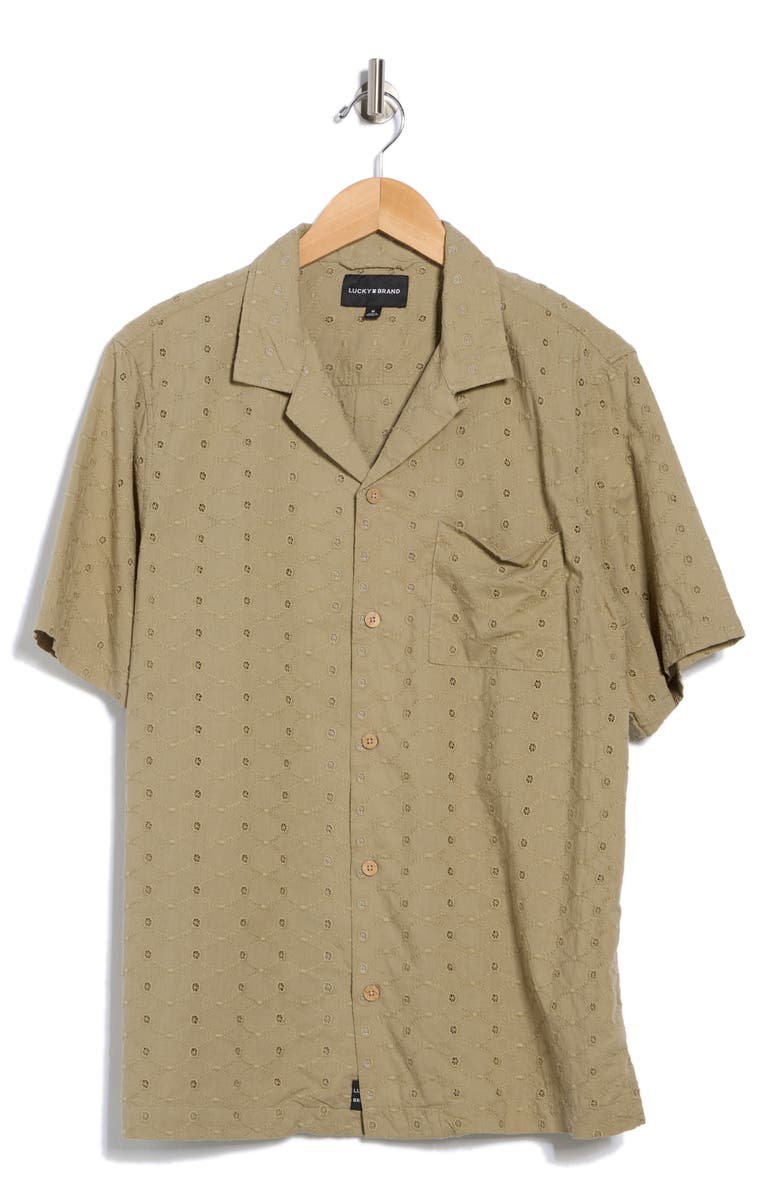 Lucky Brand Cotton Eyelet Camp Shirt, Alternate, color, Laurel Oak