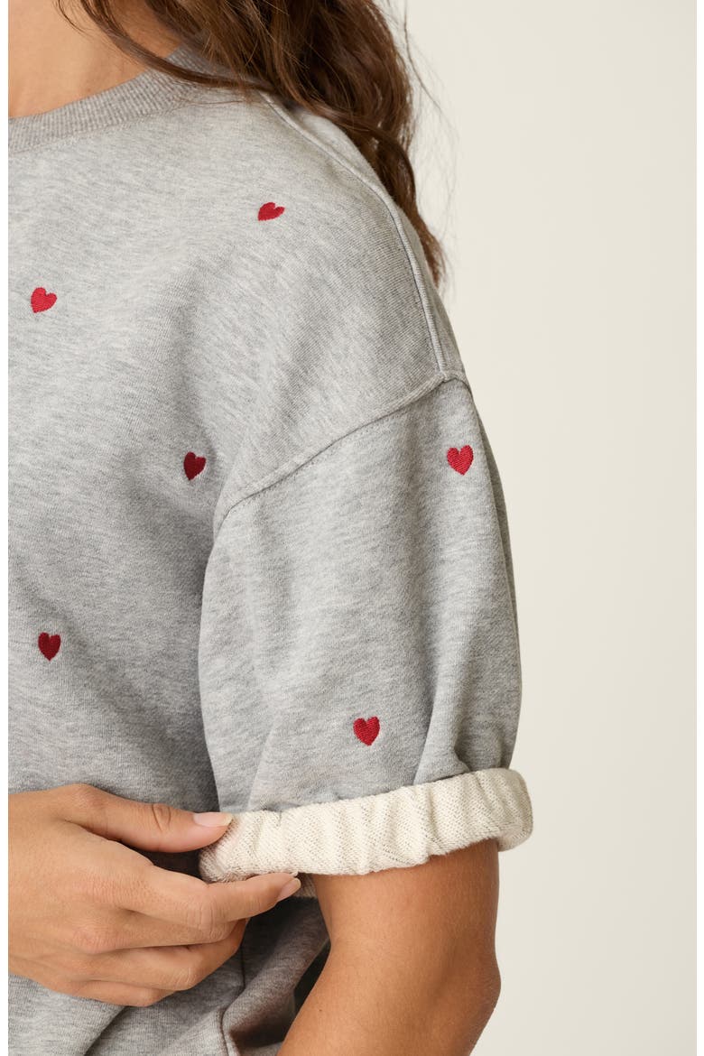 C'est La Vie Heart Short Sleeve French Terry Top, Alternate, color, H GREY