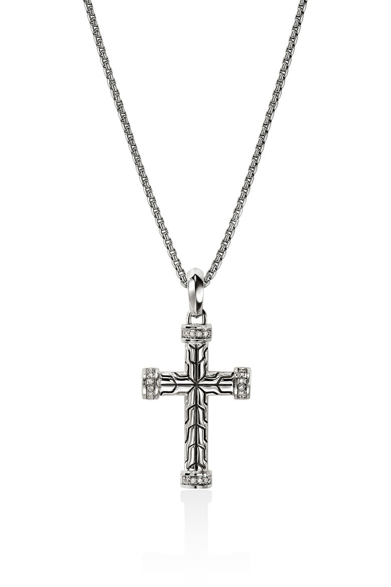 Men's Essential Diamond Cross Pendant, Alternate, color, SILVER