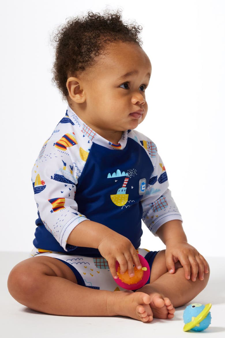 Happy Nappy® Sunsuit with Incorporated Swim Diaper, Alternate, color, Tug Boats