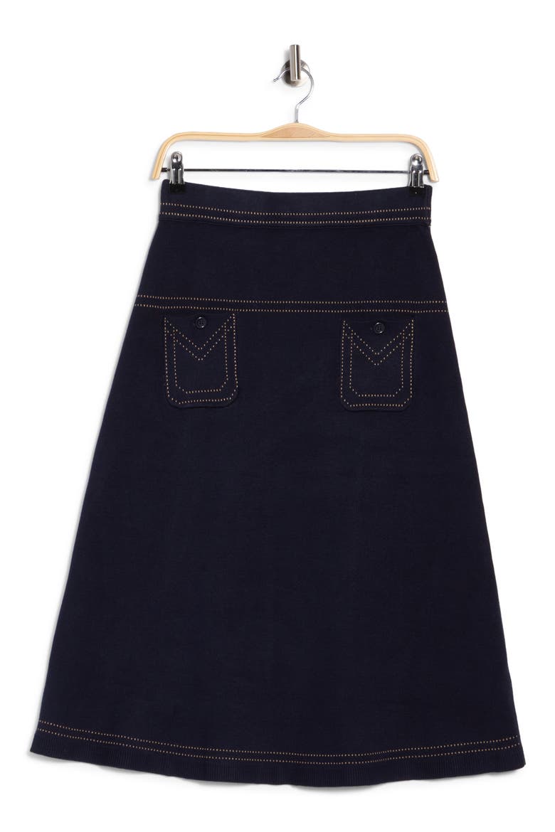 Top Stitch Midi Skirt, Main, color, NAVY/ KHAKI