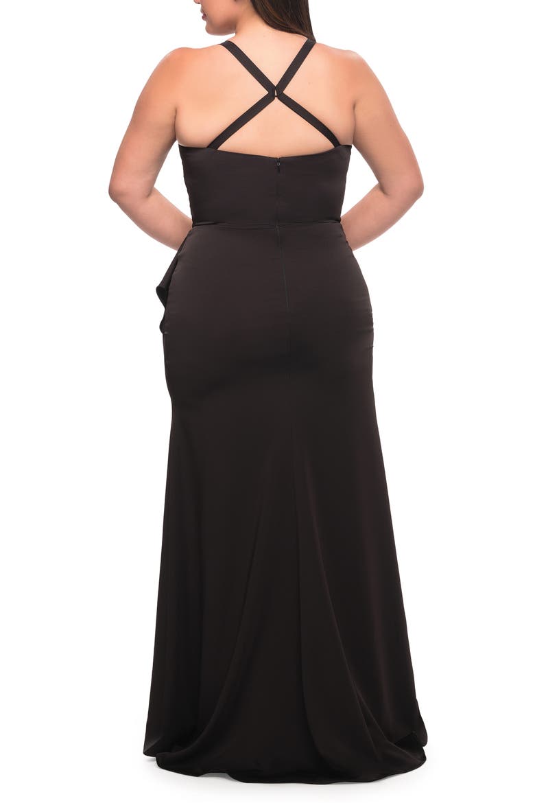 Elegant Jersey Gown with Ruffle Slit Detail, Alternate, color, BLACK