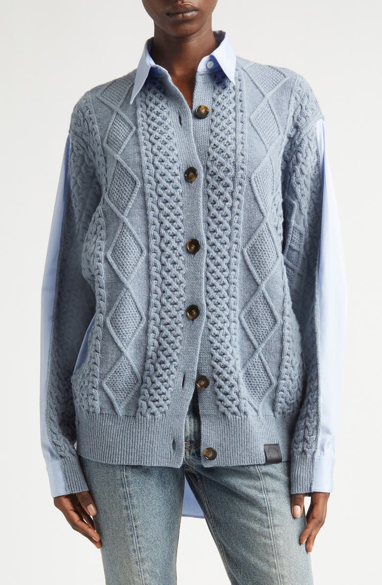 Stella McCartney Hybrid Knit Shirt Cardigan, Main, color, Blue/ Grey