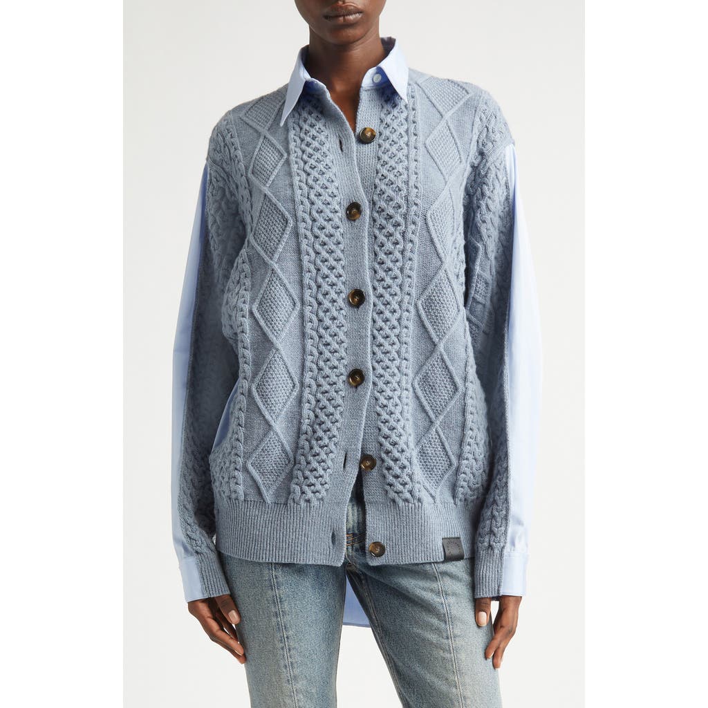 Stella Mccartney Hybrid Knit Shirt Cardigan In Gray