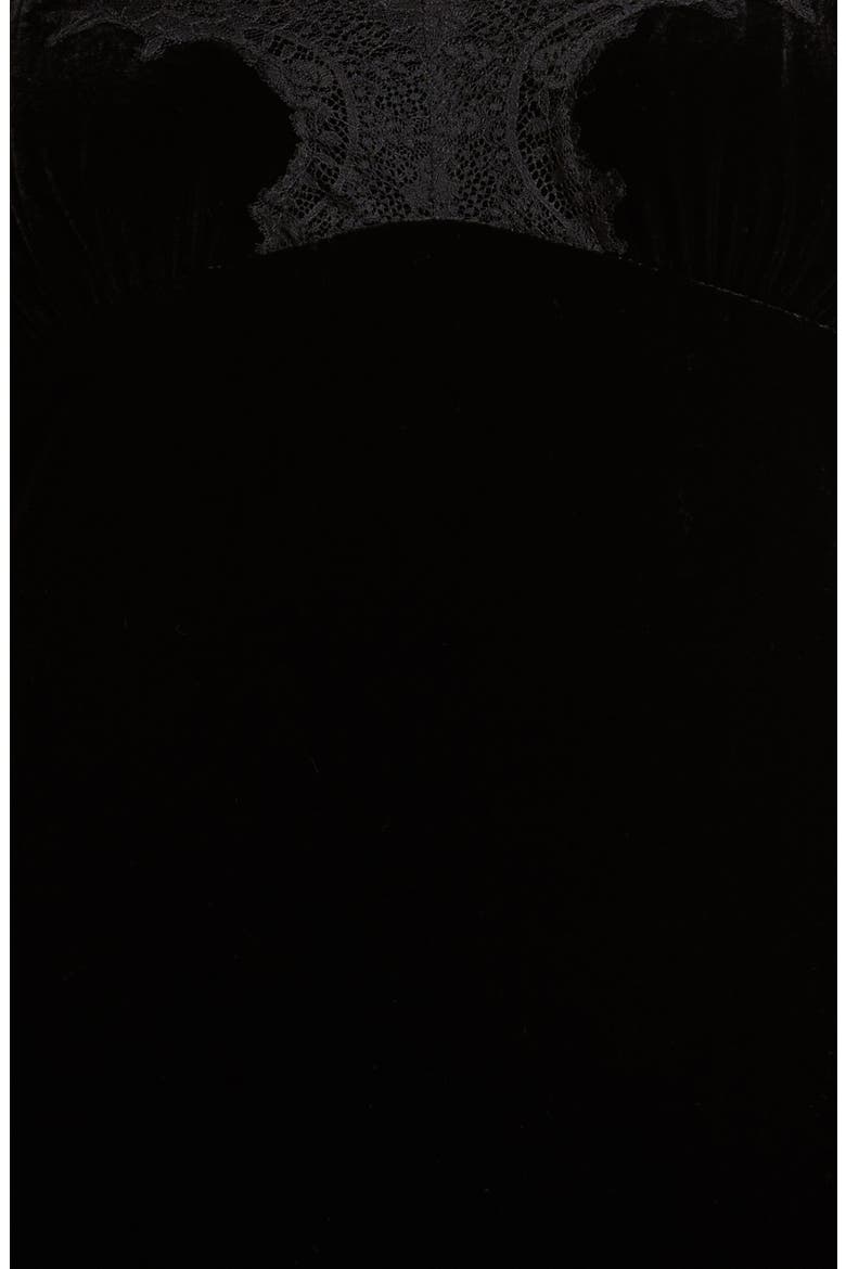 Lace and Velvet Midi Dress, Alternate, color, BLACK