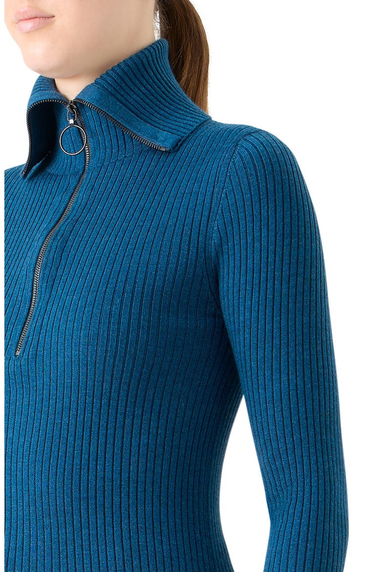 Virgin Merino Wool Half Zip Turtleneck Sweater, Alternate, color, TEAL