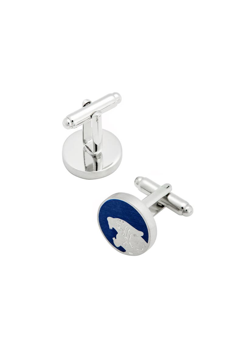 Roaring Tiger Silhouette Cufflinks with Blue Enamel, Alternate, color, Blue