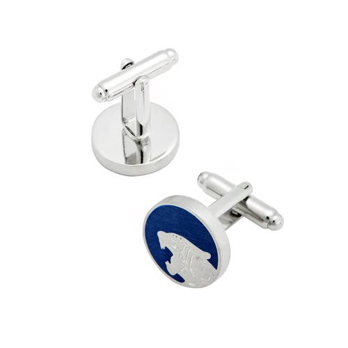Link Up Roaring Tiger Silhouette Cufflinks With Blue Enamel In Metallic