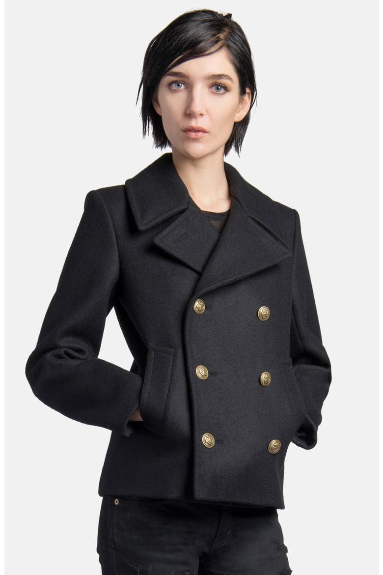 Double Breasted Wool Peacoat, Main, color, BLACK