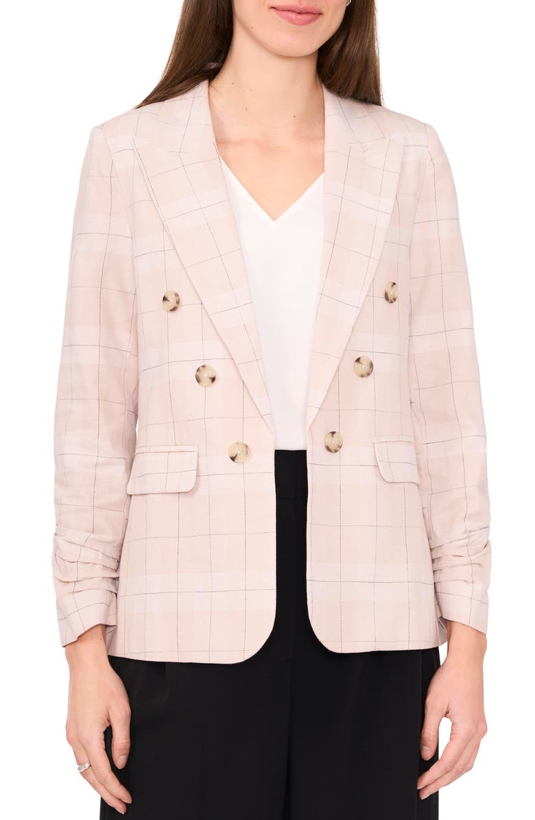 Halogen<sup>®</sup> Ruched Sleeve Double Breasted Blazer, Main, color,