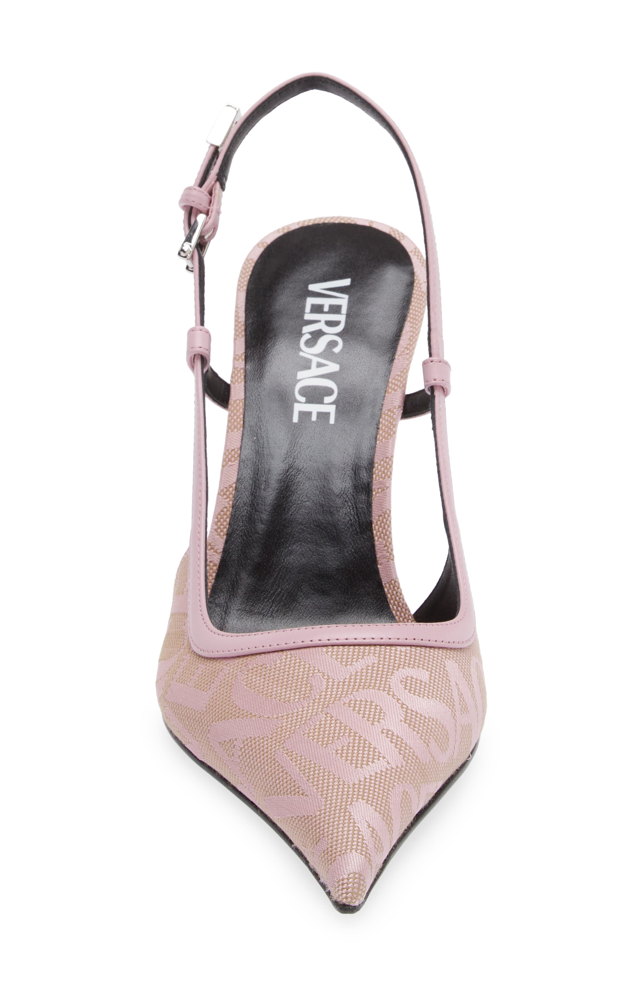 Versace Logo Pointed Toe Slingback Pump, Alternate, color, 