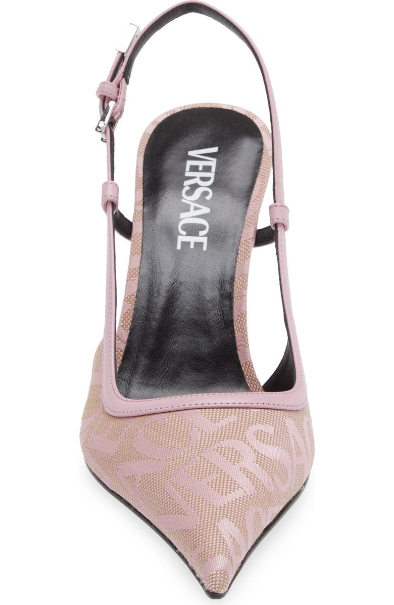 Versace Logo Pointed Toe Slingback Pump, Alternate, color,