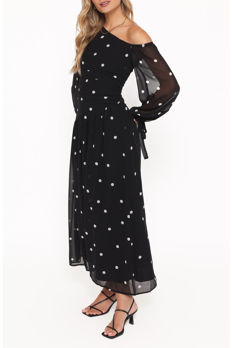 Levine One-Shoulder Maxi Dress, Alternate, color, BLACK POLKA DOT
