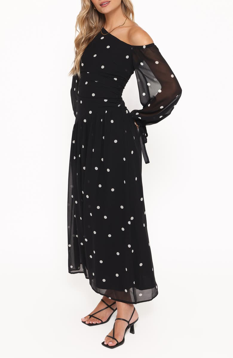 Petal & Pup Levine One-Shoulder Maxi Dress, Alternate, color, Black Polka Dot