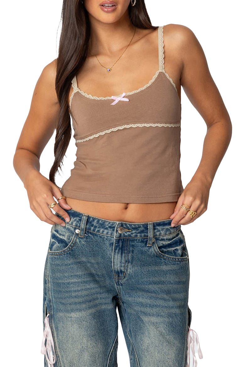 Elin Lace Trim Camisole, Main, color, BROWN