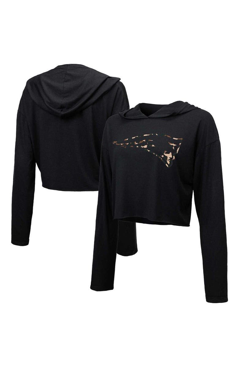 Majestic Threads Women's Majestic Threads Black New England Patriots Leopard Cropped Pullover Hoodie, Main, color, Black