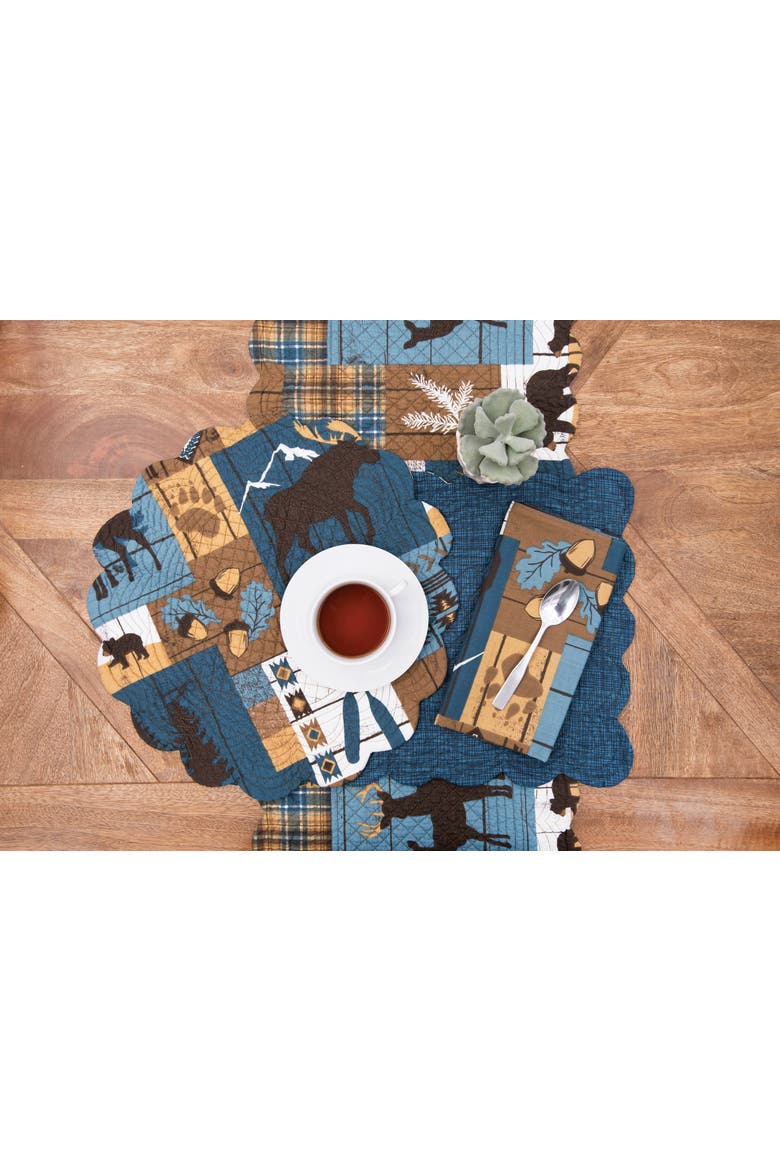 Timber Trails Sky Round 100% Cotton Quilted Set of 6 Placemats 17", Alternate, color, Blue
