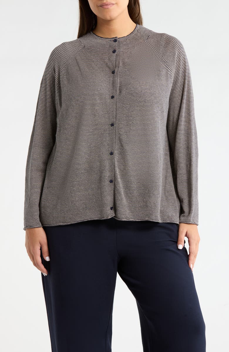 Eileen Fisher Organic Linen & Organic Cotton Cardigan, Alternate, color, Ink