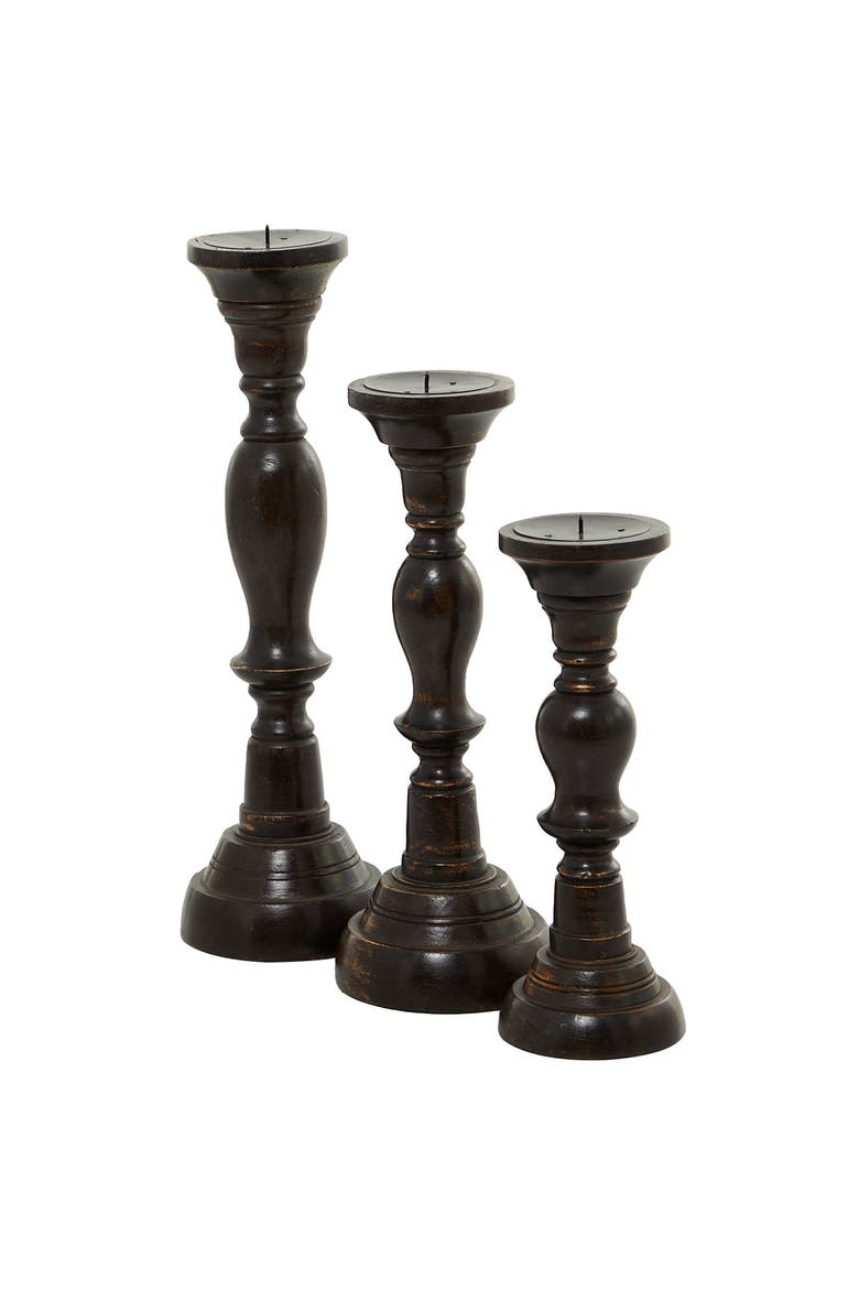 Wooden Candle Holder - Set of 3, Alternate, color, BLACK