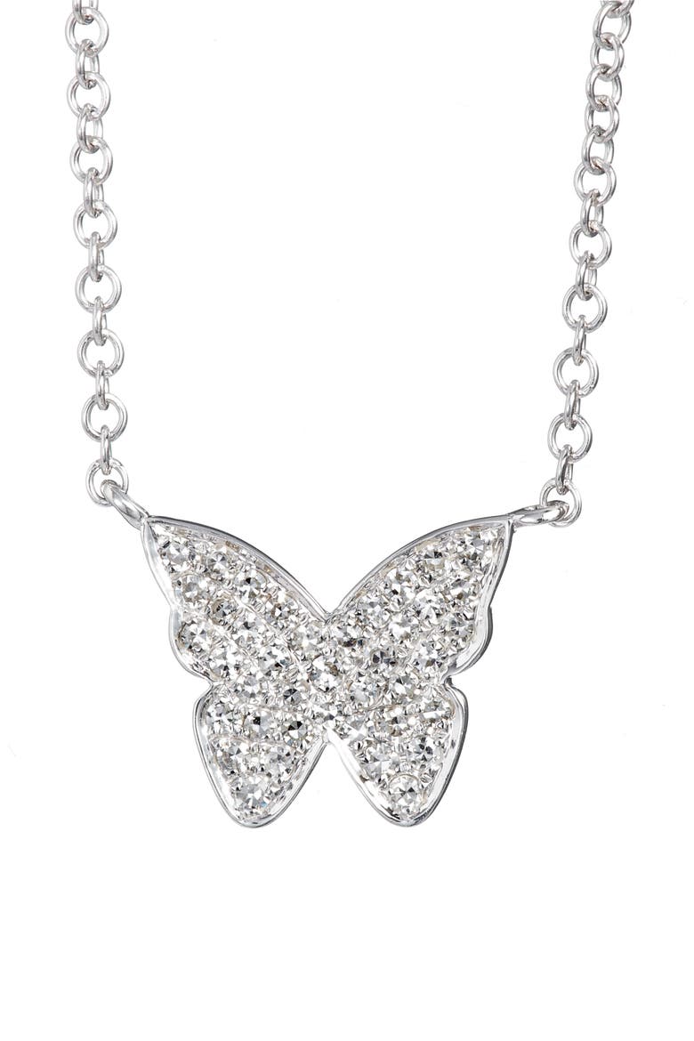 Diamond Butterfly Pendant Necklace, Main, color, WHITE GOLD