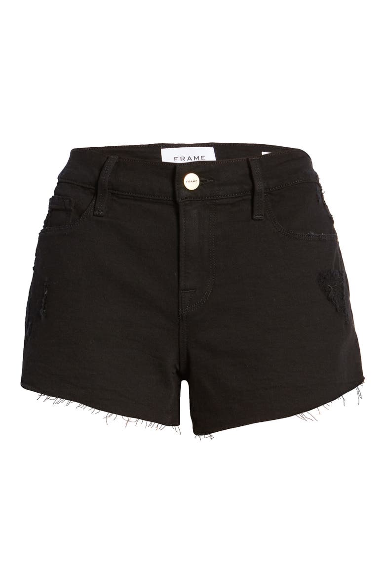 Le Cutoff Tulip Hem Denim Shorts, Alternate, color, NOIR ROOKLEY